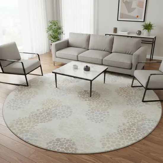8' Ivory And Taupe Polka Dot Washable Round Rug With UV Protection Photo 2