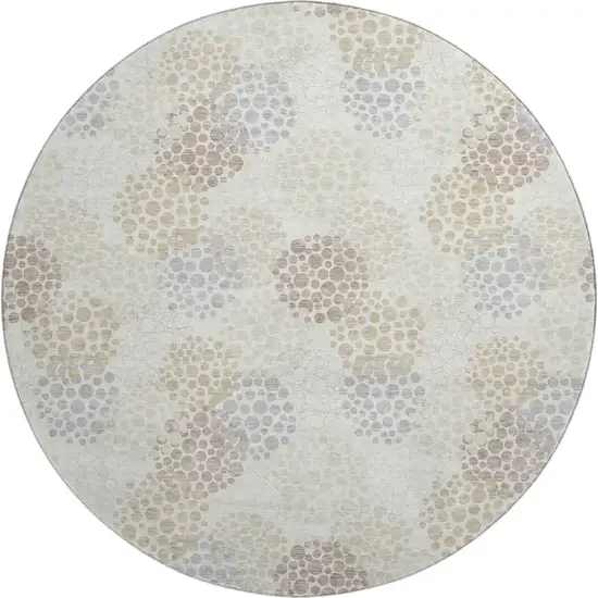 8' Ivory And Taupe Polka Dot Washable Round Rug With UV Protection Photo 1