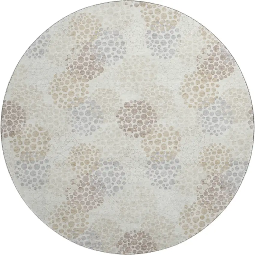 8' Ivory And Taupe Polka Dot Washable Round Rug With UV Protection Photo 1