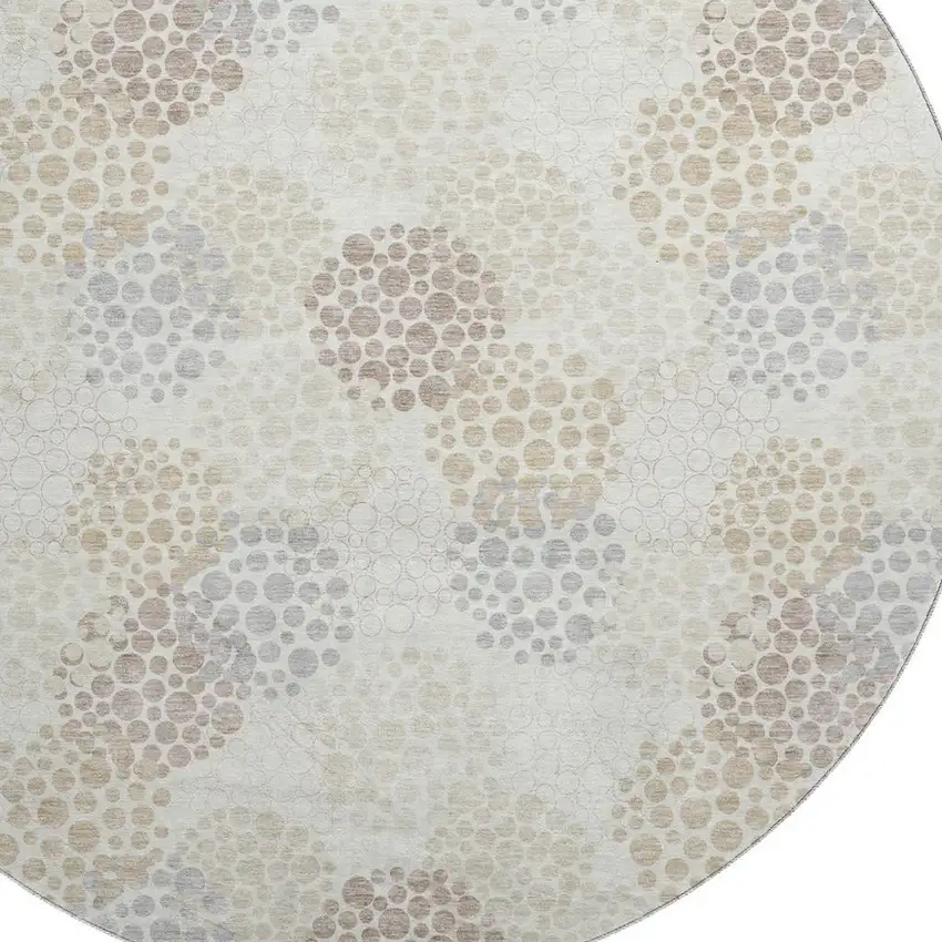 8' Ivory And Taupe Polka Dot Washable Round Rug With UV Protection Photo 3