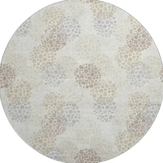 8' Ivory And Taupe Polka Dot Washable Round Rug With UV Protection Photo 4