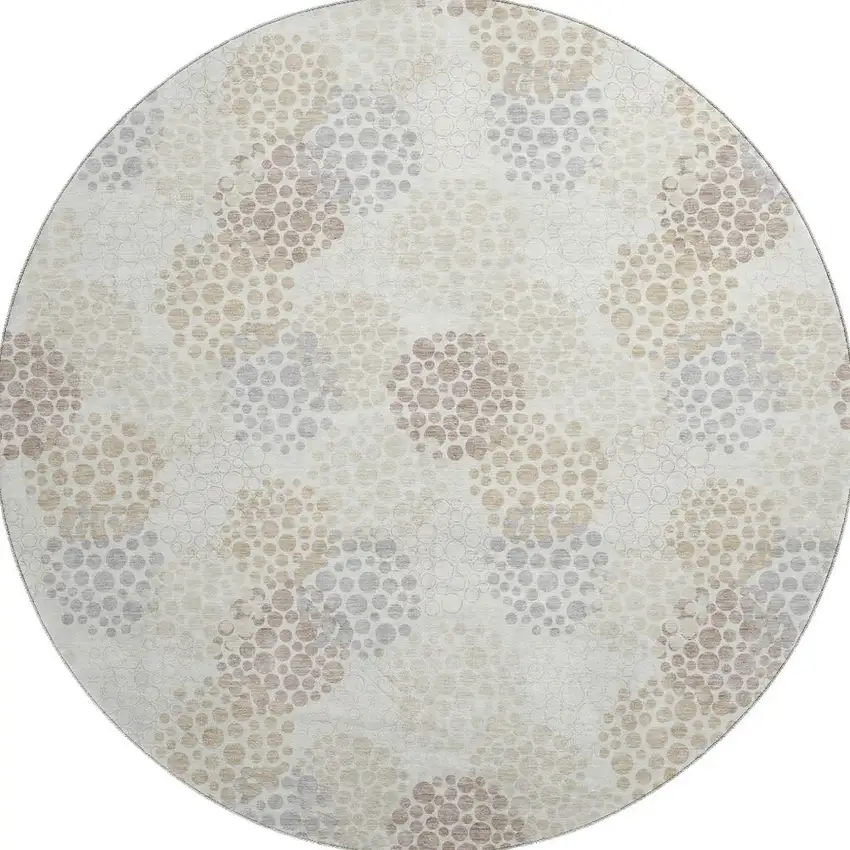 8' Ivory And Taupe Polka Dot Washable Round Rug With UV Protection Photo 4