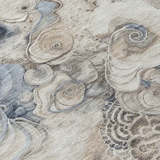 8' Ivory And Taupe Round Abstract Washable Indoor Outdoor Area Rug Photo 8