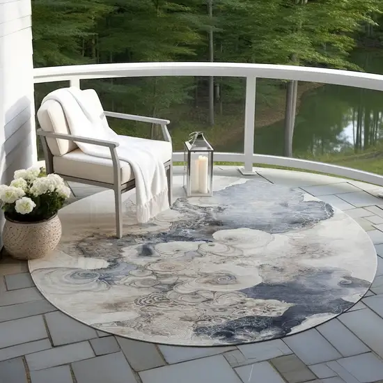 8' Ivory And Taupe Round Abstract Washable Indoor Outdoor Area Rug Photo 5