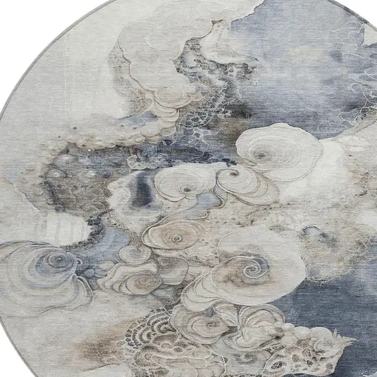 8' Ivory And Taupe Round Abstract Washable Indoor Outdoor Area Rug Photo 4
