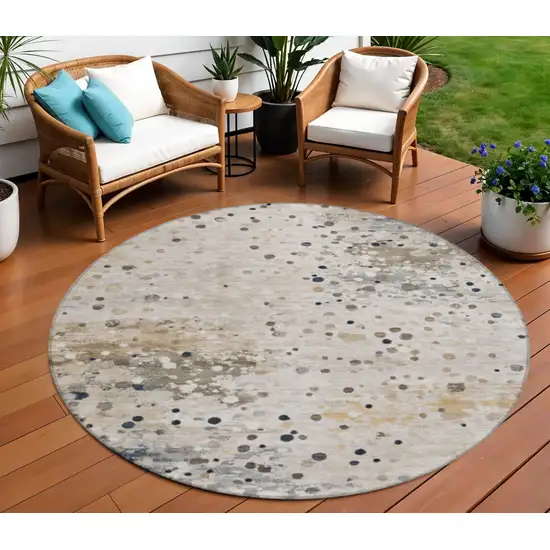 8' Ivory And Taupe Round Abstract Washable Indoor Outdoor Area Rug Photo 2