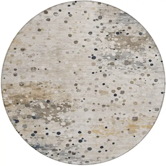 8' Ivory And Taupe Round Abstract Washable Indoor Outdoor Area Rug Photo 1