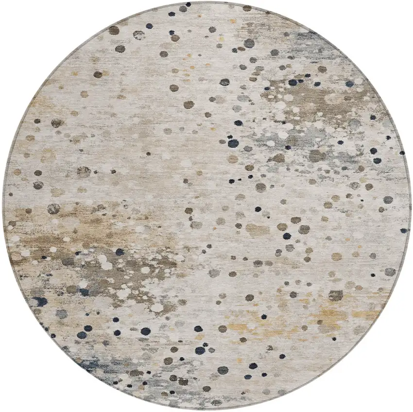 8' Ivory And Taupe Round Abstract Washable Indoor Outdoor Area Rug Photo 1