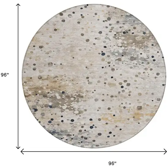 8' Ivory And Taupe Round Abstract Washable Indoor Outdoor Area Rug Photo 9