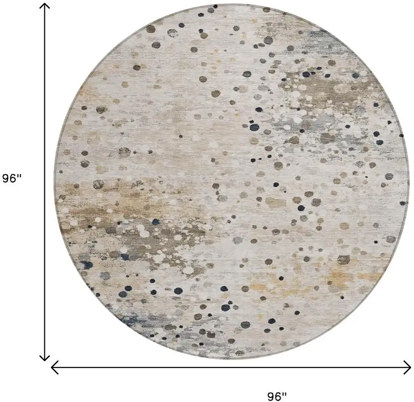 8' Ivory And Taupe Round Abstract Washable Indoor Outdoor Area Rug Photo 9