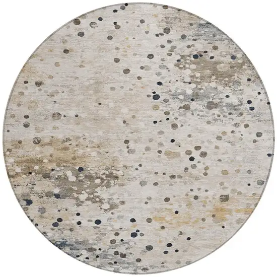 8' Ivory And Taupe Round Abstract Washable Indoor Outdoor Area Rug Photo 3