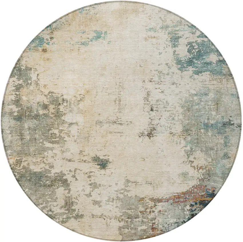 8' Ivory And Taupe Round Abstract Washable Indoor Outdoor Area Rug Photo 3