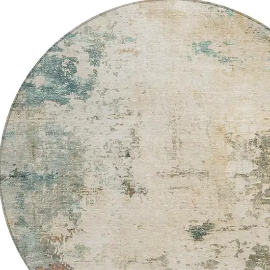 8' Ivory And Taupe Round Abstract Washable Indoor Outdoor Area Rug Photo 4