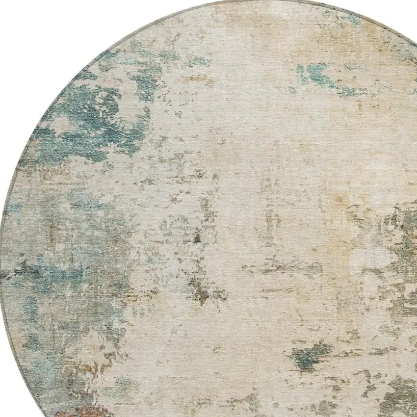 8' Ivory And Taupe Round Abstract Washable Indoor Outdoor Area Rug Photo 4