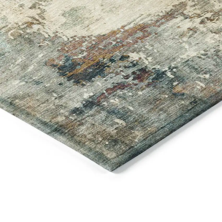 8' Ivory And Taupe Round Abstract Washable Indoor Outdoor Area Rug Photo 8