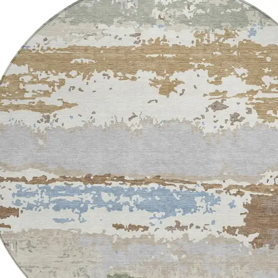 8' Ivory And Taupe Round Abstract Washable Indoor Outdoor Area Rug Photo 2