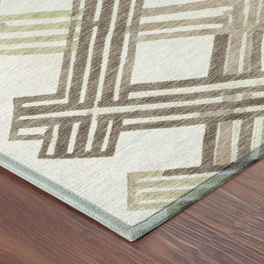 8' Ivory And Taupe Round Geometric Washable Indoor Outdoor Area Rug Photo 6