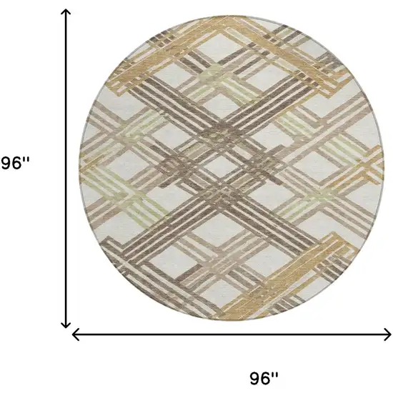 8' Ivory And Taupe Round Geometric Washable Indoor Outdoor Area Rug Photo 8