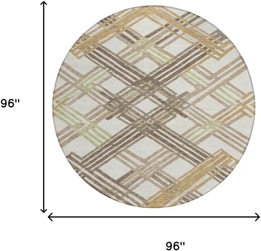 8' Ivory And Taupe Round Geometric Washable Indoor Outdoor Area Rug Photo 8