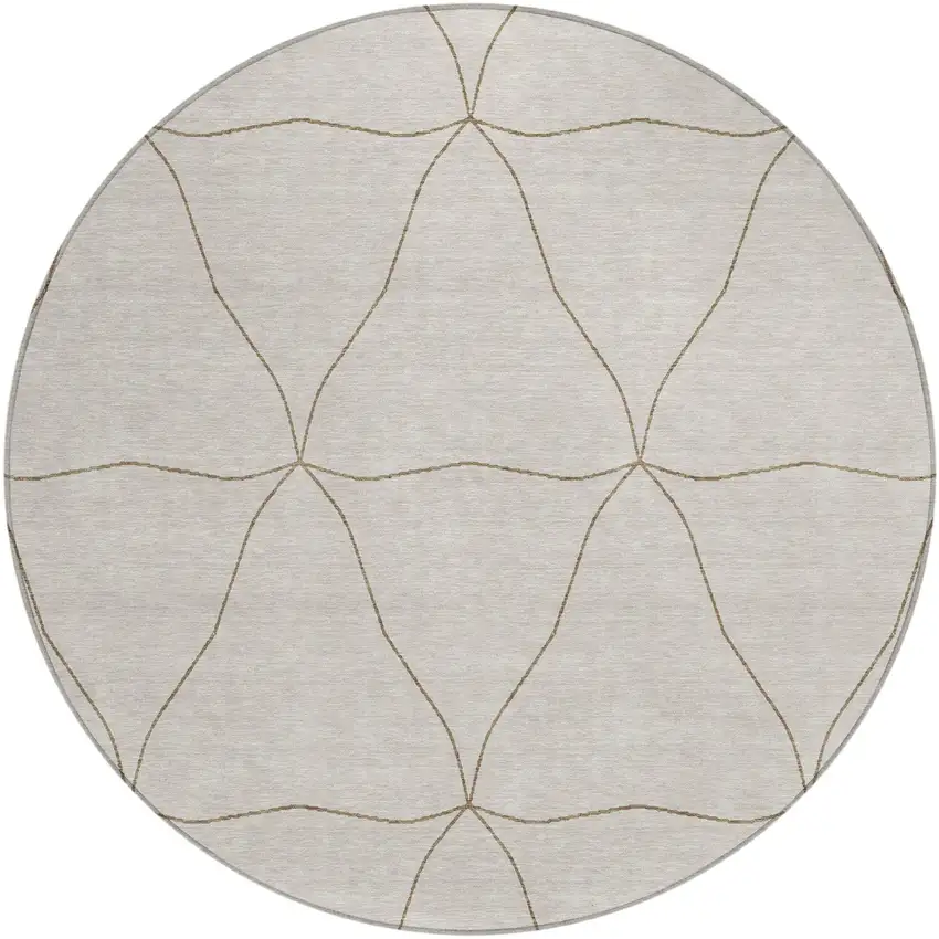8' Ivory And Taupe Round Geometric Washable Indoor Outdoor Area Rug Photo 2