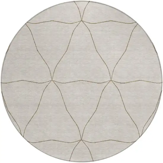 8' Ivory And Taupe Round Geometric Washable Indoor Outdoor Area Rug Photo 2
