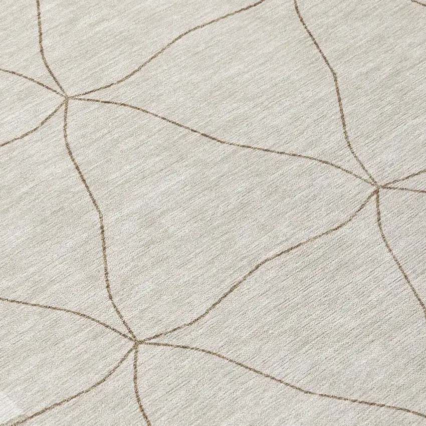 8' Ivory And Taupe Round Geometric Washable Indoor Outdoor Area Rug Photo 4