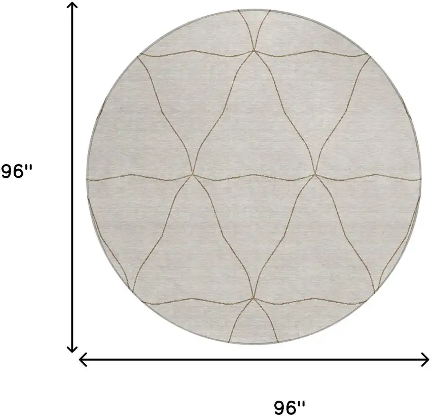 8' Ivory And Taupe Round Geometric Washable Indoor Outdoor Area Rug Photo 5