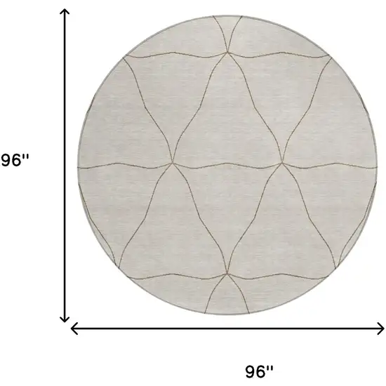 8' Ivory And Taupe Round Geometric Washable Indoor Outdoor Area Rug Photo 5