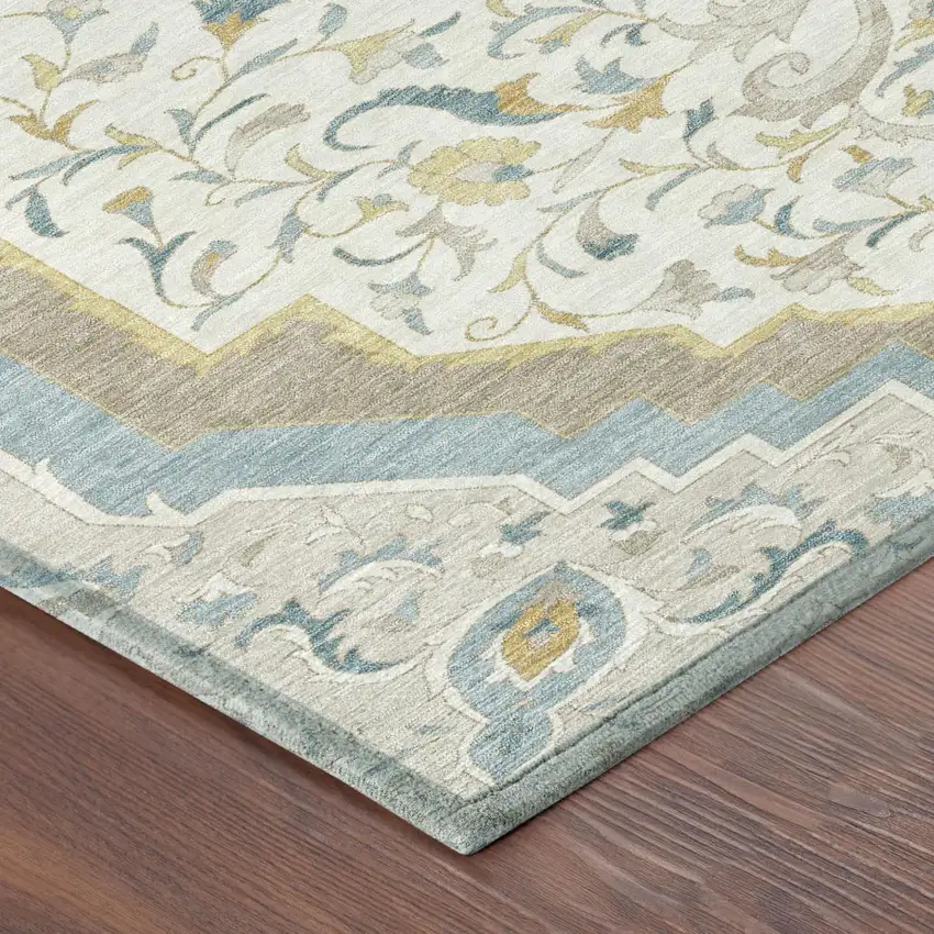 8' Ivory And Taupe Round Medallion Washable Indoor Outdoor Area Rug Photo 5