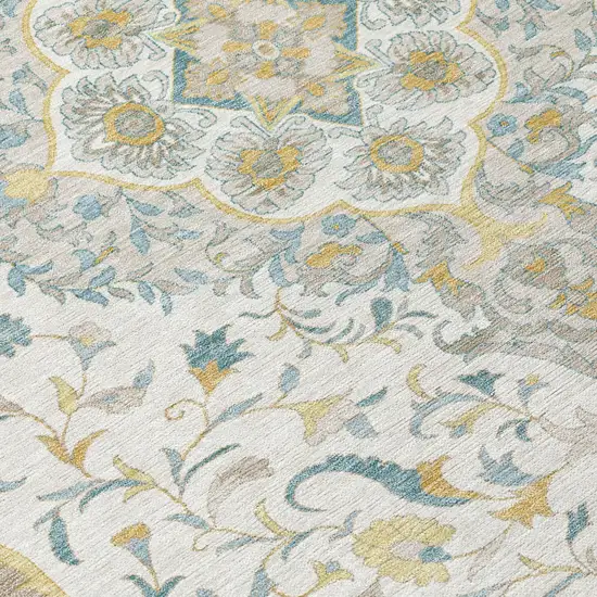 8' Ivory And Taupe Round Medallion Washable Indoor Outdoor Area Rug Photo 6