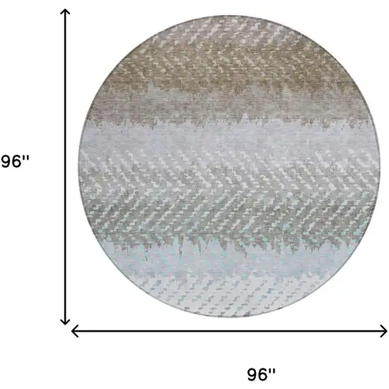 8' Ivory And Taupe Round Striped Washable Indoor Outdoor Area Rug Photo 7