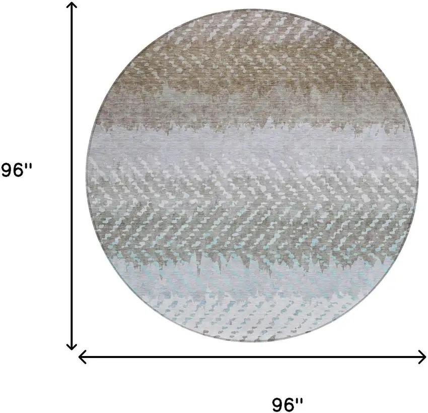 8' Ivory And Taupe Round Striped Washable Indoor Outdoor Area Rug Photo 7