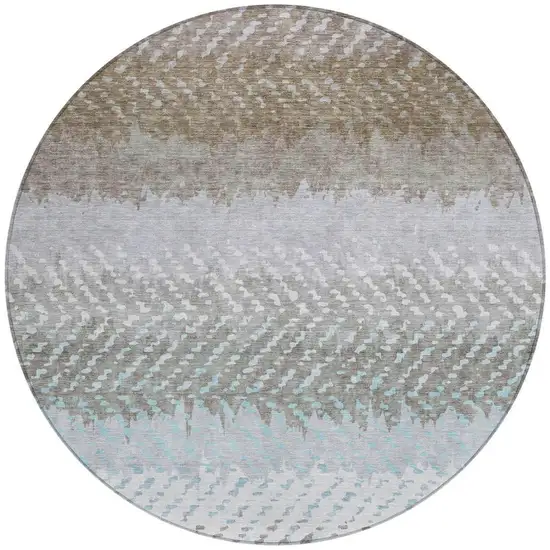 8' Ivory And Taupe Round Striped Washable Indoor Outdoor Area Rug Photo 4