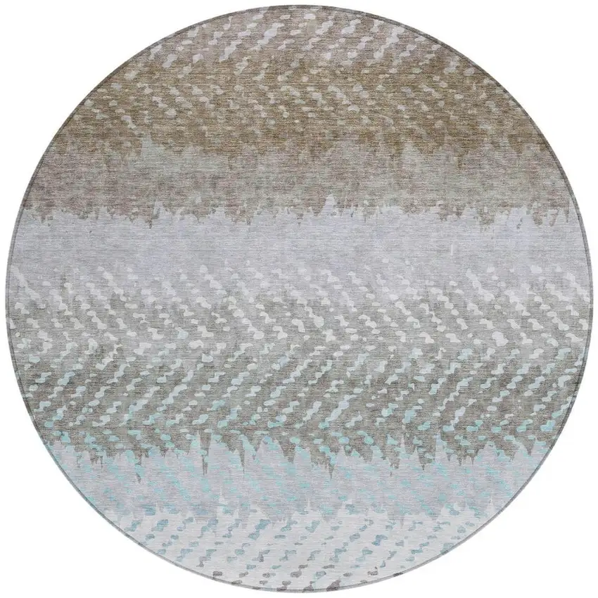 8' Ivory And Taupe Round Striped Washable Indoor Outdoor Area Rug Photo 4