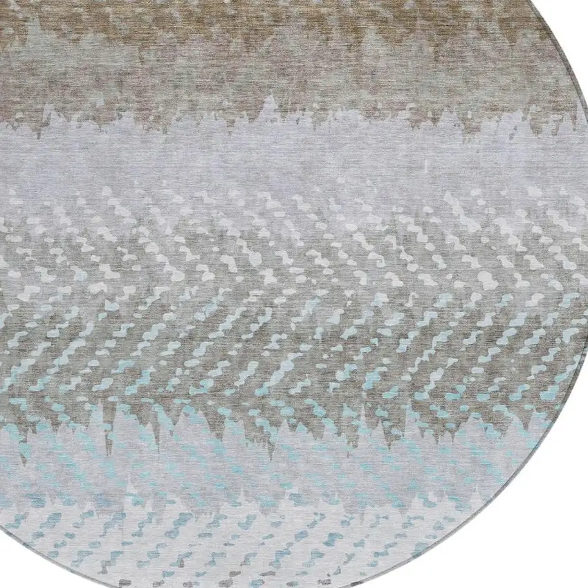 8' Ivory And Taupe Round Striped Washable Indoor Outdoor Area Rug Photo 3