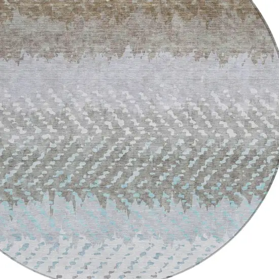 8' Ivory And Taupe Round Striped Washable Indoor Outdoor Area Rug Photo 3