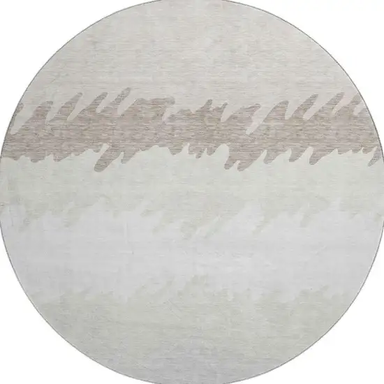 8' Ivory And Taupe Striped Washable Round Rug With UV Protection Photo 4