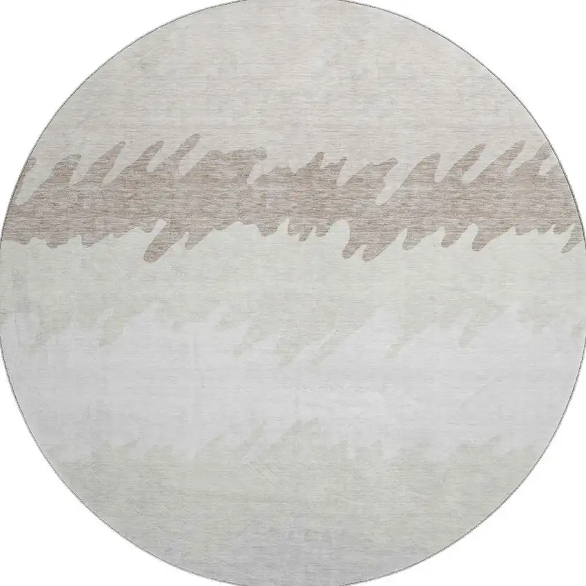 8' Ivory And Taupe Striped Washable Round Rug With UV Protection Photo 4