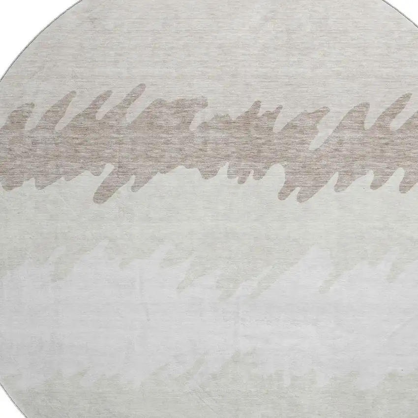 8' Ivory And Taupe Striped Washable Round Rug With UV Protection Photo 3