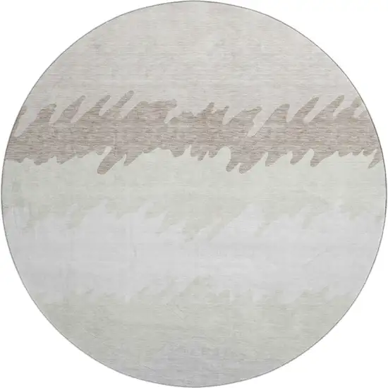 8' Ivory And Taupe Striped Washable Round Rug With UV Protection Photo 1