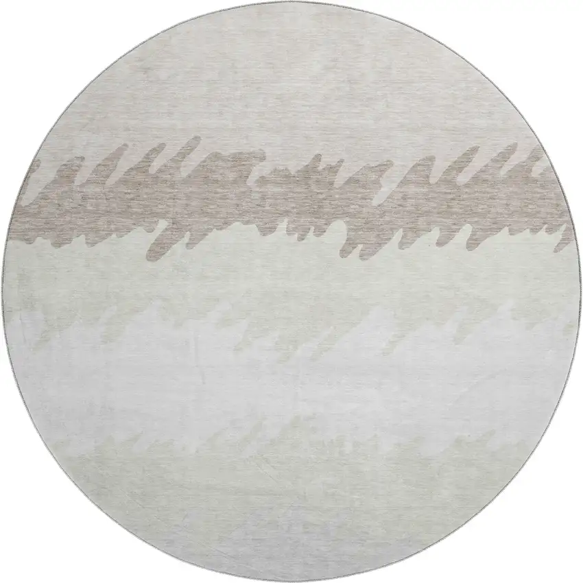 8' Ivory And Taupe Striped Washable Round Rug With UV Protection Photo 1