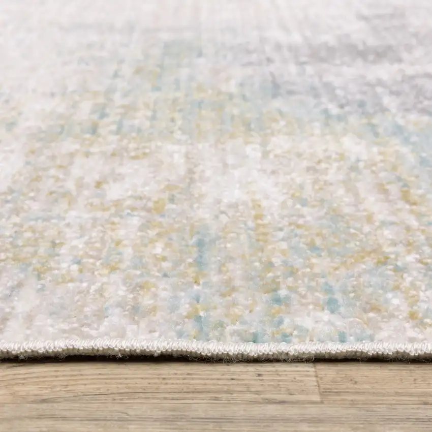 8' Ivory And Teal Abstract Runner Rug Photo 7