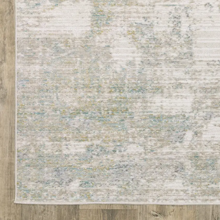 8' Ivory And Teal Abstract Runner Rug Photo 9