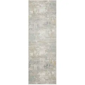 Photo of 8' Ivory And Teal Abstract Runner Rug