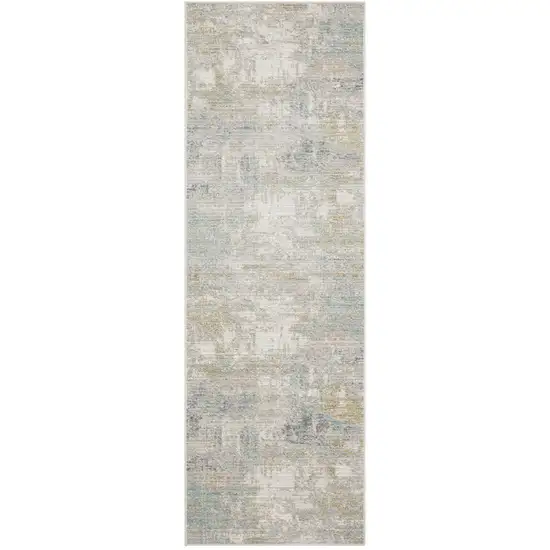 8' Ivory And Teal Abstract Runner Rug Photo 2