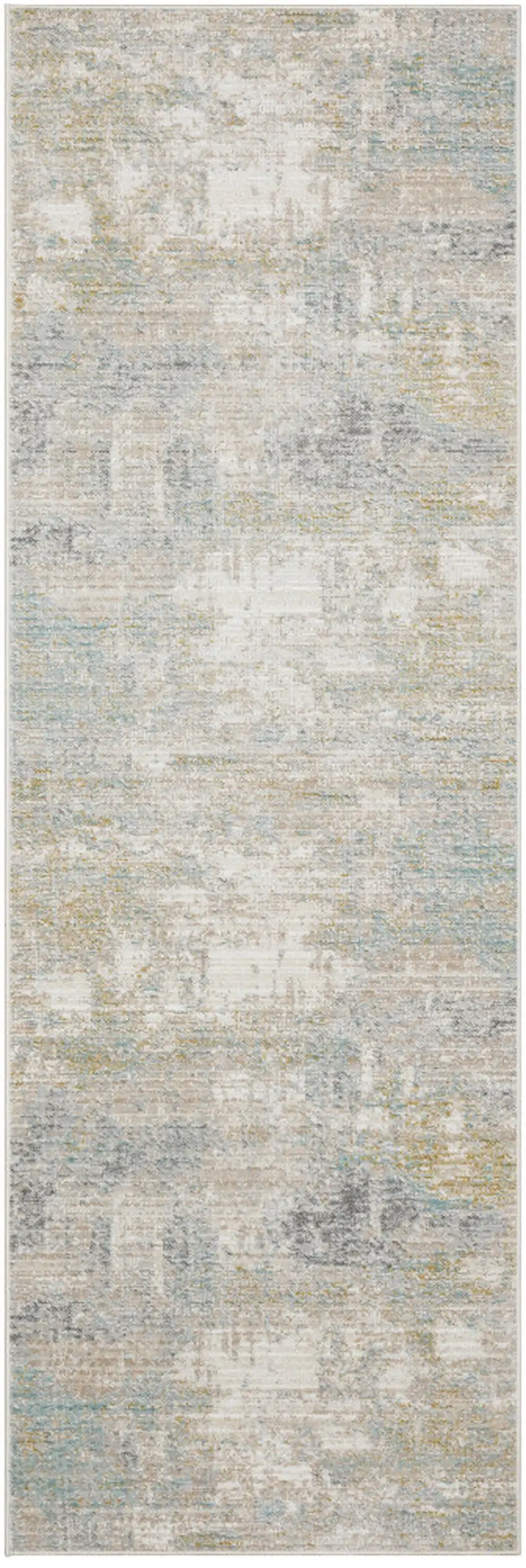 8' Ivory And Teal Abstract Runner Rug Photo 2