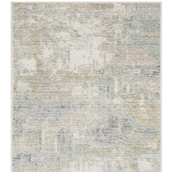8' Ivory And Teal Abstract Runner Rug Photo 4