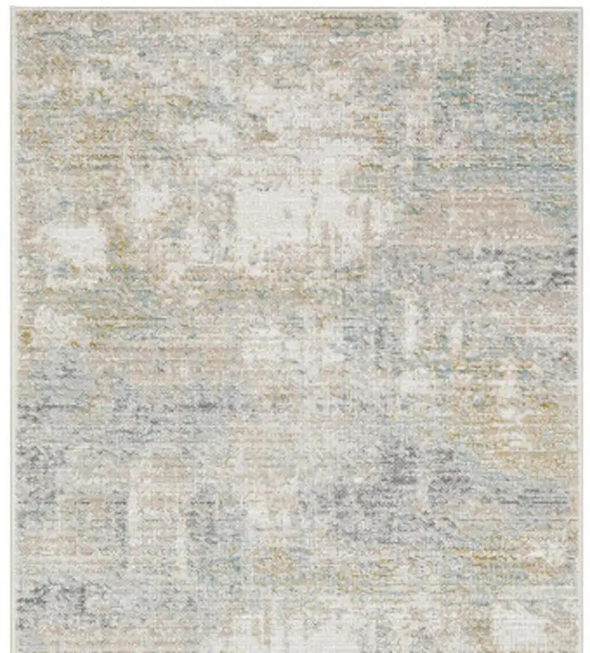 8' Ivory And Teal Abstract Runner Rug Photo 4