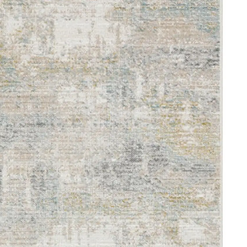 8' Ivory And Teal Abstract Runner Rug Photo 3