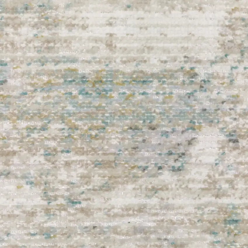 8' Ivory And Teal Abstract Runner Rug Photo 8